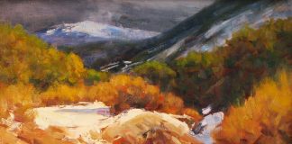 Lorenzo Chavez Canyon de Domingo Baca snow mountains stream western landscape oil painting New Mexico