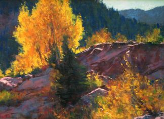 Lorenzo Chavez High Country Aspen wilderness landscape pastel Plein Aire birch tree pine mountain landscape painting