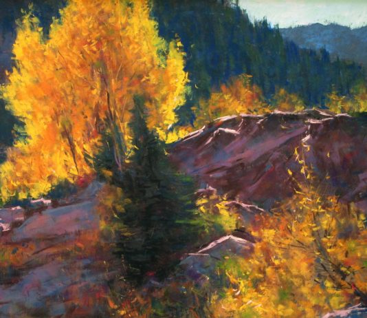 Lorenzo Chavez High Country Aspen wilderness landscape pastel Plein Aire birch tree pine mountain landscape painting