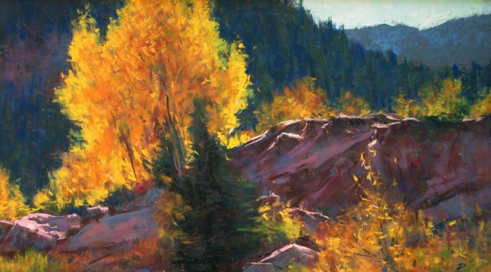 Lorenzo Chavez High Country Aspen wilderness landscape pastel Plein Aire birch tree pine mountain landscape painting