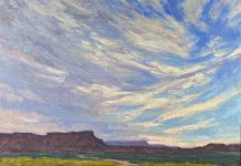 Lorenzo Chavez The Journey sky clouds mountains dirt road path trail western oil landscape painting
