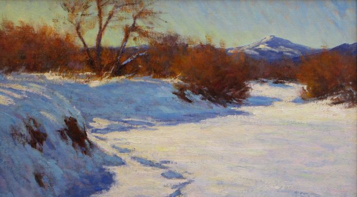 Lorenzo Chavez Midday Light In Winter snow trees Cherry Creek Colorado landscape oil painting