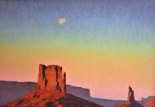 Lorenzo Chavez Moonrise At Dusk Monument Valley Arizona Utah moon western oil painting