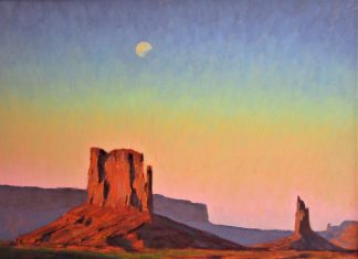 Lorenzo Chavez Moonrise At Dusk Monument Valley Arizona Utah moon western oil painting