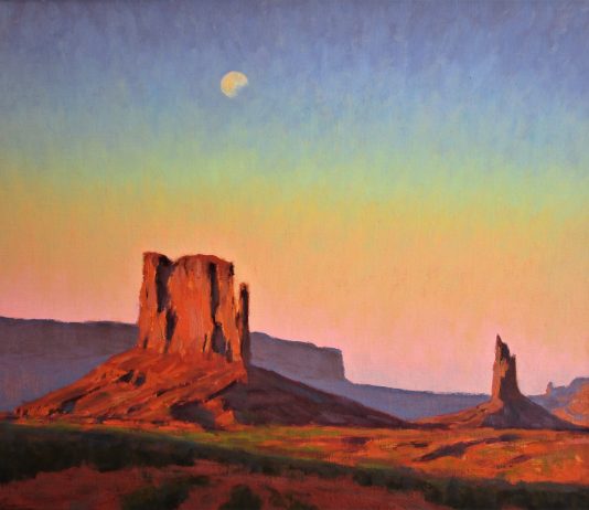 Lorenzo Chavez Moonrise At Dusk Monument Valley Arizona Utah moon western oil painting