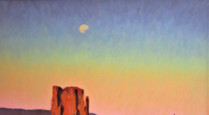 Lorenzo Chavez Moonrise At Dusk Monument Valley Arizona Utah moon western oil painting