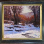 Lorenzo Chavez Platte River Winter Colorado landscape snow wilderness forest stream brook river pastel painting framed