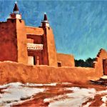 Lorenzo Chavez San Jose Church New Mexico adobe religion architecture oil painting