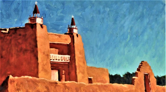 Lorenzo Chavez San Jose Church New Mexico adobe religion architecture oil painting