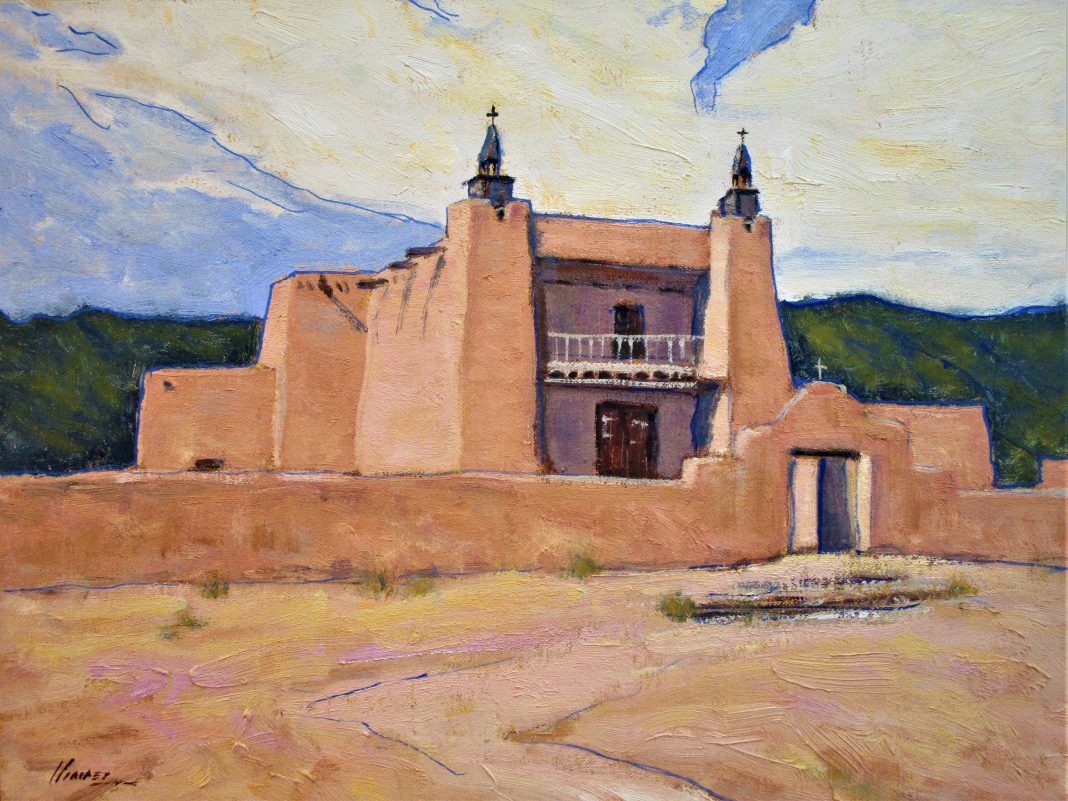Lorenzo Chavez San Jose de la Garcia Church At Las Trampas worship christian Jesus god architecture mission New Mexico western oil painting