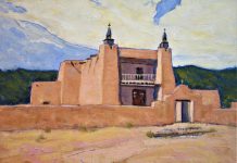 Lorenzo Chavez San Jose de la Garcia Church At Las Trampas worship christian Jesus god architecture mission New Mexico western oil painting