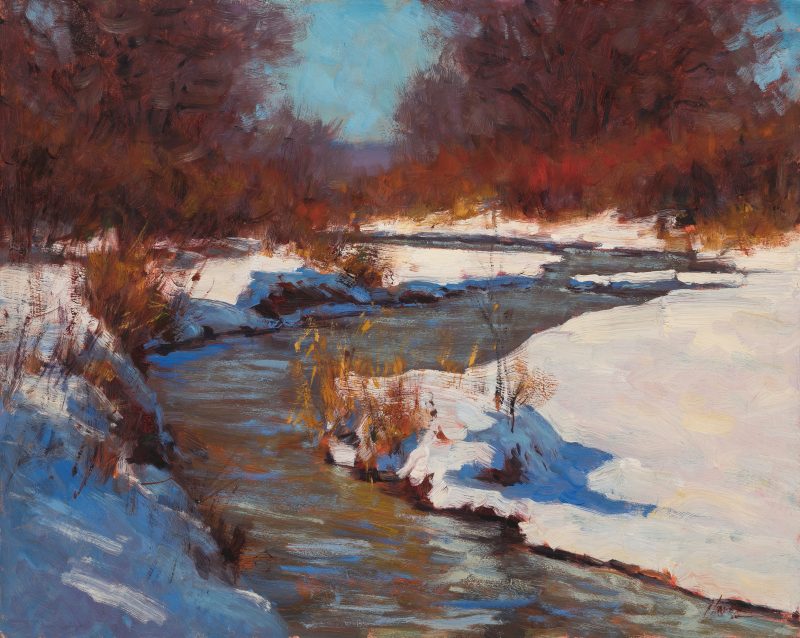 Lorenzo Chavez Spring Creek snow high mountains stream river western landscape oil painting