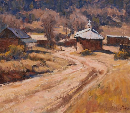 Lorenzo Chavez Sun Silence and Adobe New Mexico landscape architecture oil painting church