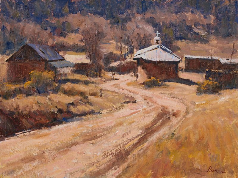 Lorenzo Chavez Sun Silence and Adobe New Mexico landscape architecture oil painting church