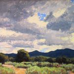 Lorenzo Chavez The Days Ahead storm clouds ominous dark sky mountain prairie pastel landscape painting