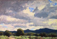 Lorenzo Chavez The Days Ahead storm clouds ominous dark sky mountain prairie pastel landscape painting