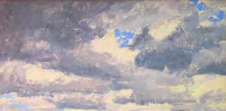 Lorenzo Chavez The Days Ahead storm clouds ominous dark sky mountain prairie pastel landscape painting