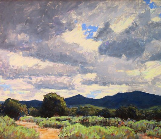 Lorenzo Chavez The Days Ahead storm clouds ominous dark sky mountain prairie pastel landscape painting