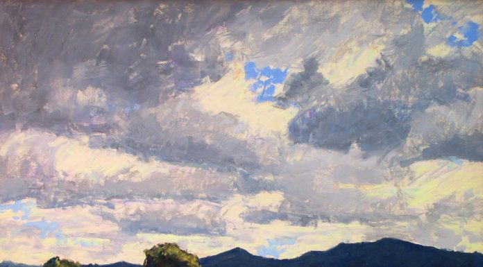 Lorenzo Chavez The Days Ahead storm clouds ominous dark sky mountain prairie pastel landscape painting