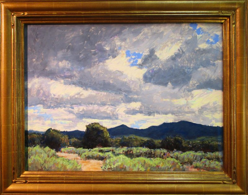 Lorenzo Chavez The Days Ahead storm clouds ominous dark sky mountain prairie pastel landscape painting framed