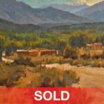 Lorenzo Chavez The View From Arroyo Hondo New Mexico pueblo adobe architectural western landscape oil painting sold