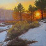 Lorenzo Chavez The Warmth Of The Sun snowy landscape oil painting sunrise Colorado high mountains