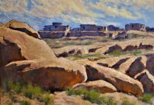 Lorenzo Chavez Third Mesa Arizona Native American civilization village architecture western oil painting