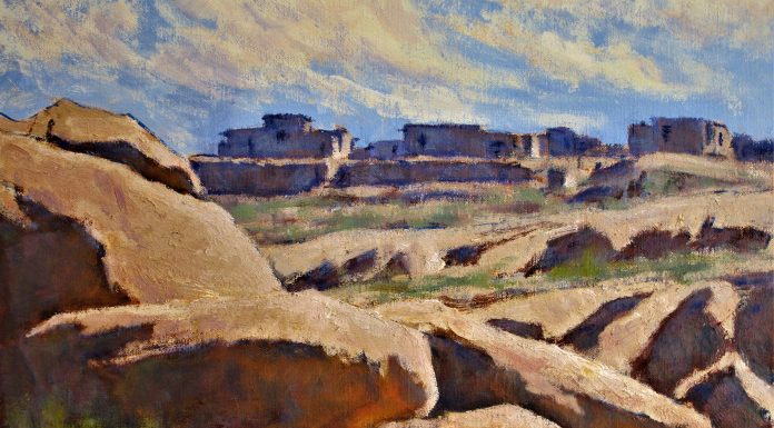 Lorenzo Chavez Third Mesa Arizona Native American civilization village architecture western oil painting