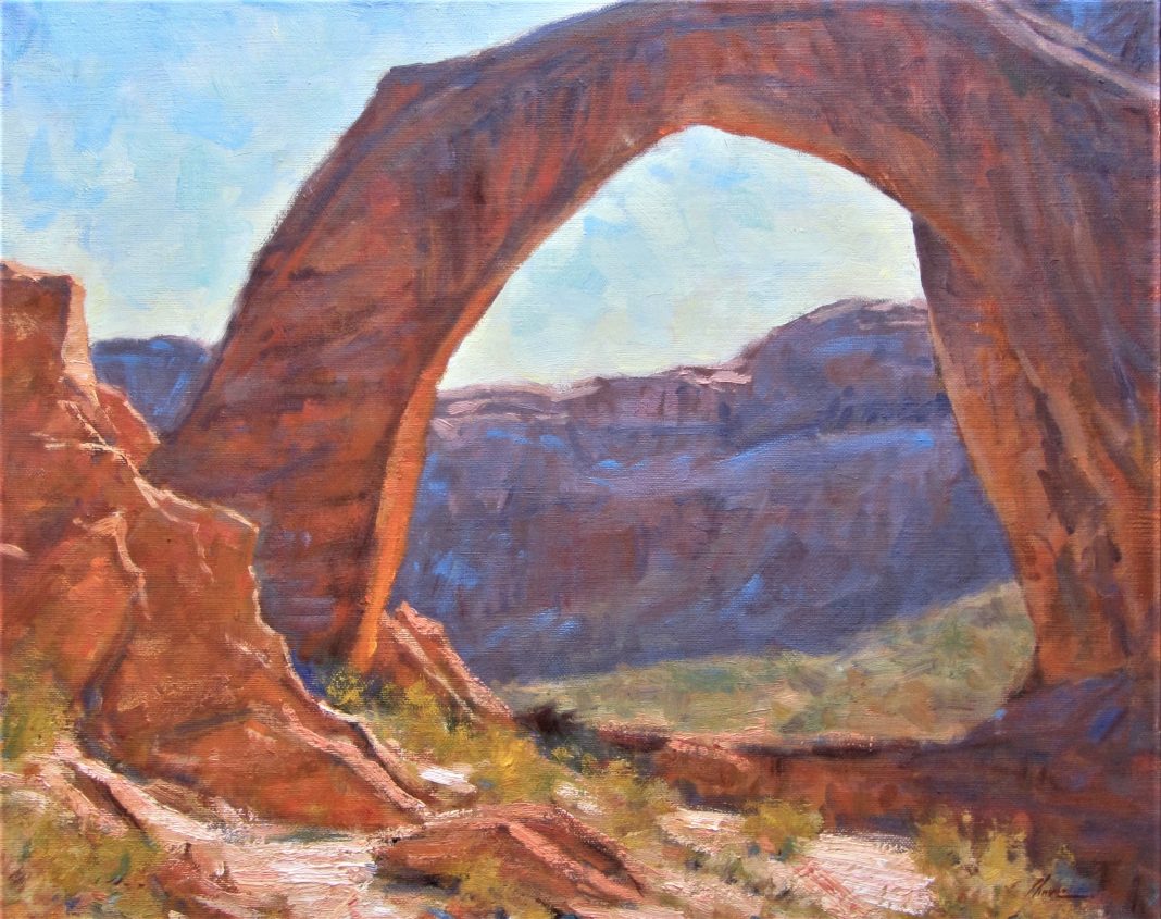 Lorenzo Chavez Trail To Rainbow Bridge western rock formation Lake Powell Arizona landscape oil painting