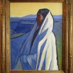 Lorenzo Chavez Yellow Sky Native American Indian cape cloak western landscape portrait figure figurate western oil painting framed