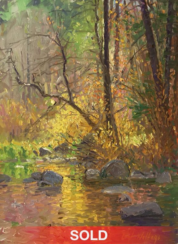 Curt Walters Golden Reflections stream creek Oak Creek Canyon Sedona, Arizona landscape oil painting sold