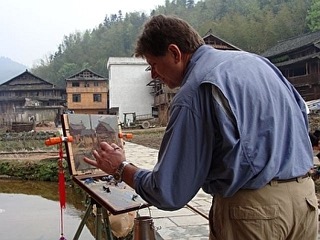 Gene Costanza painting on location China plein air oil painting