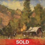 Gene Costanza A Little Cabin Fever mountains pine trees ranch western landscape oil painting