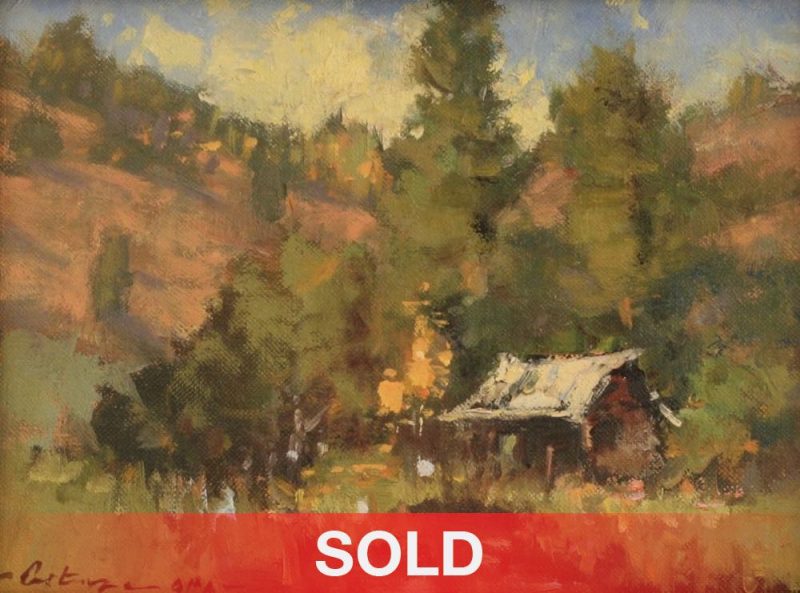 Gene Costanza A Little Cabin Fever mountains pine trees ranch western landscape oil painting