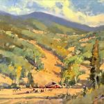 Gene Costanza August South Of Town Jackson Wyoming farm ranch cattle cow equine horse landscape oil painting