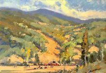 Gene Costanza August South Of Town Jackson Wyoming farm ranch cattle cow equine horse landscape oil painting