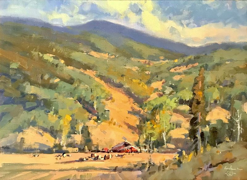 Gene Costanza August South Of Town Jackson Wyoming farm ranch cattle cow equine horse landscape oil painting
