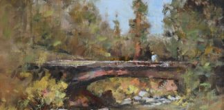 Gene Costanza Bridge In The Woods river stream landscape oil painting