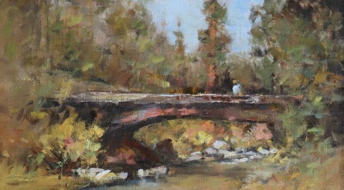 Gene Costanza Bridge In The Woods river stream landscape oil painting