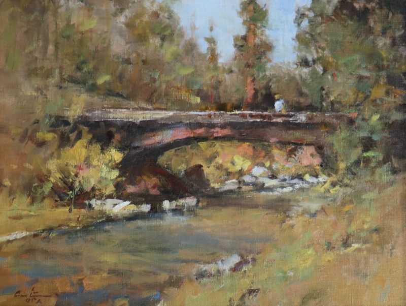 Gene Costanza Bridge In The Woods river stream landscape oil painting