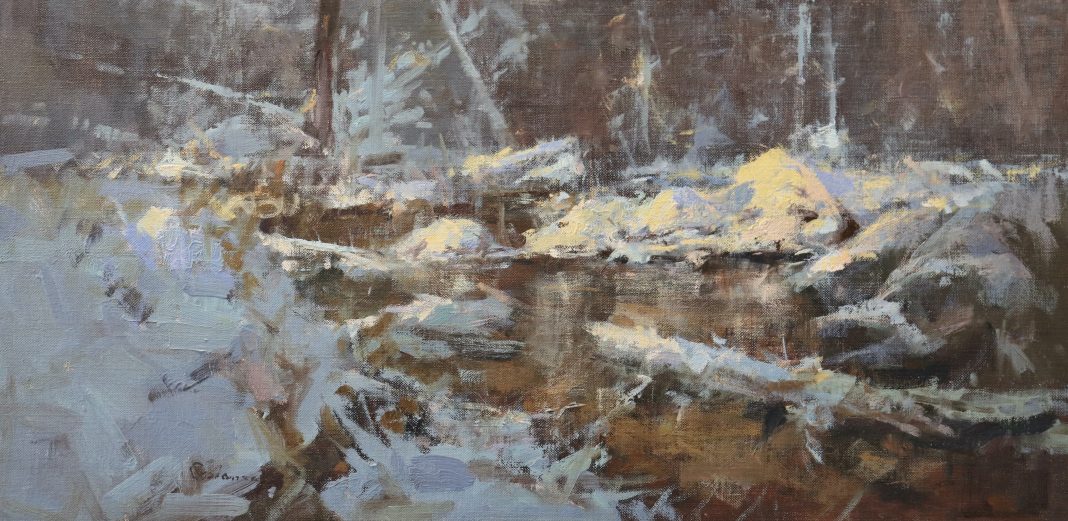 Gene Costanza Frigidaire snow creek river brook Idaho Tetons Fox Creek landscape oil painting