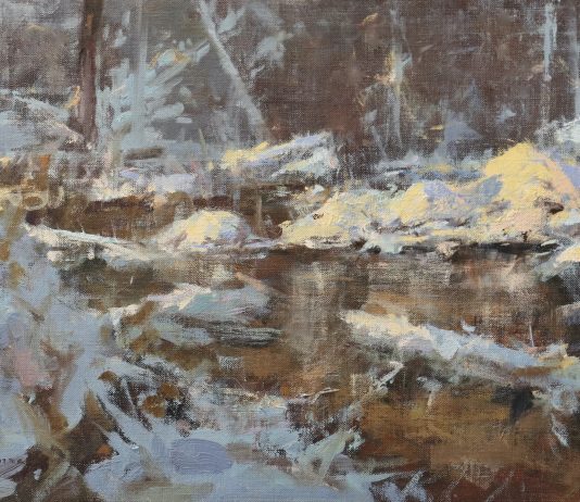 Gene Costanza Frigidaire snow creek river brook Idaho Tetons Fox Creek landscape oil painting