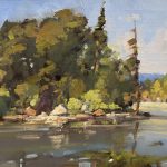 Gene Costanza Summer Shoreline lake river stream inlet Cody Wyoming landscape oil painting