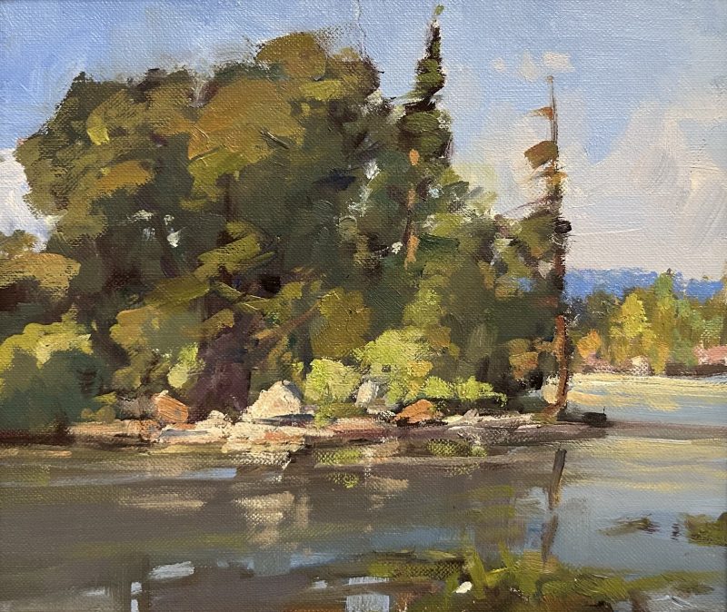 Gene Costanza Summer Shoreline lake river stream inlet Cody Wyoming landscape oil painting