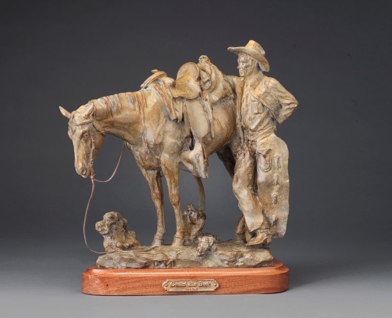 Jason Scull Coolin' His Back cowboy horse saddle ranch range farm western bronze sculpture