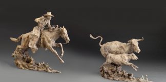 Jason Scull Wild Cows and Wilder Men cowboy cow longhorn calf action western bronze sculpture