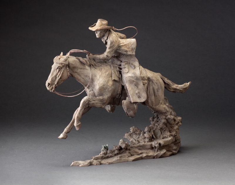 Jason Scull Wild Cows and Wilder Men cowboy cow longhorn calf action western bronze sculpture cowboy