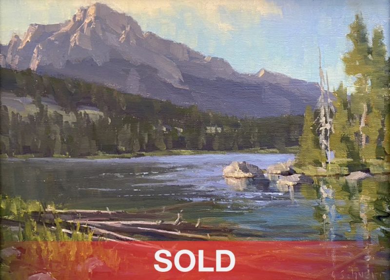 Aaron Schuerr Taggart Lake Log Jam high mountain lake Wyoming western oil landscape painting sold