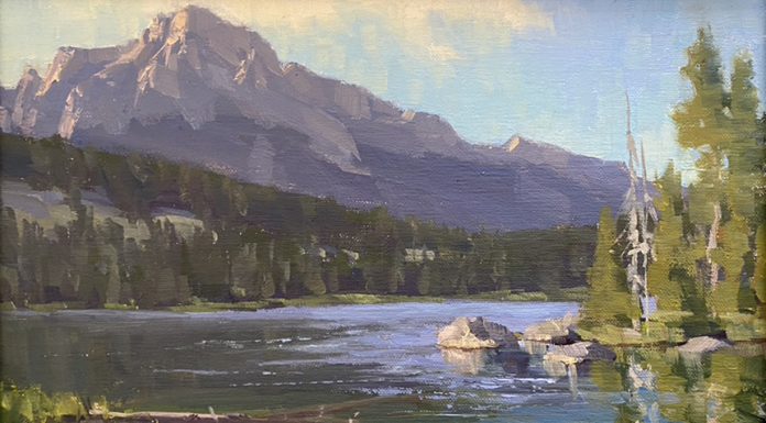 Aaron Schuerr Taggart Lake Log Jam high mountain lake Wyoming western oil landscape painting