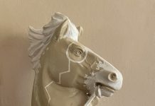 Alvin Marshall Silent Warrior Sioux Crow horse equine western stone sculpture side